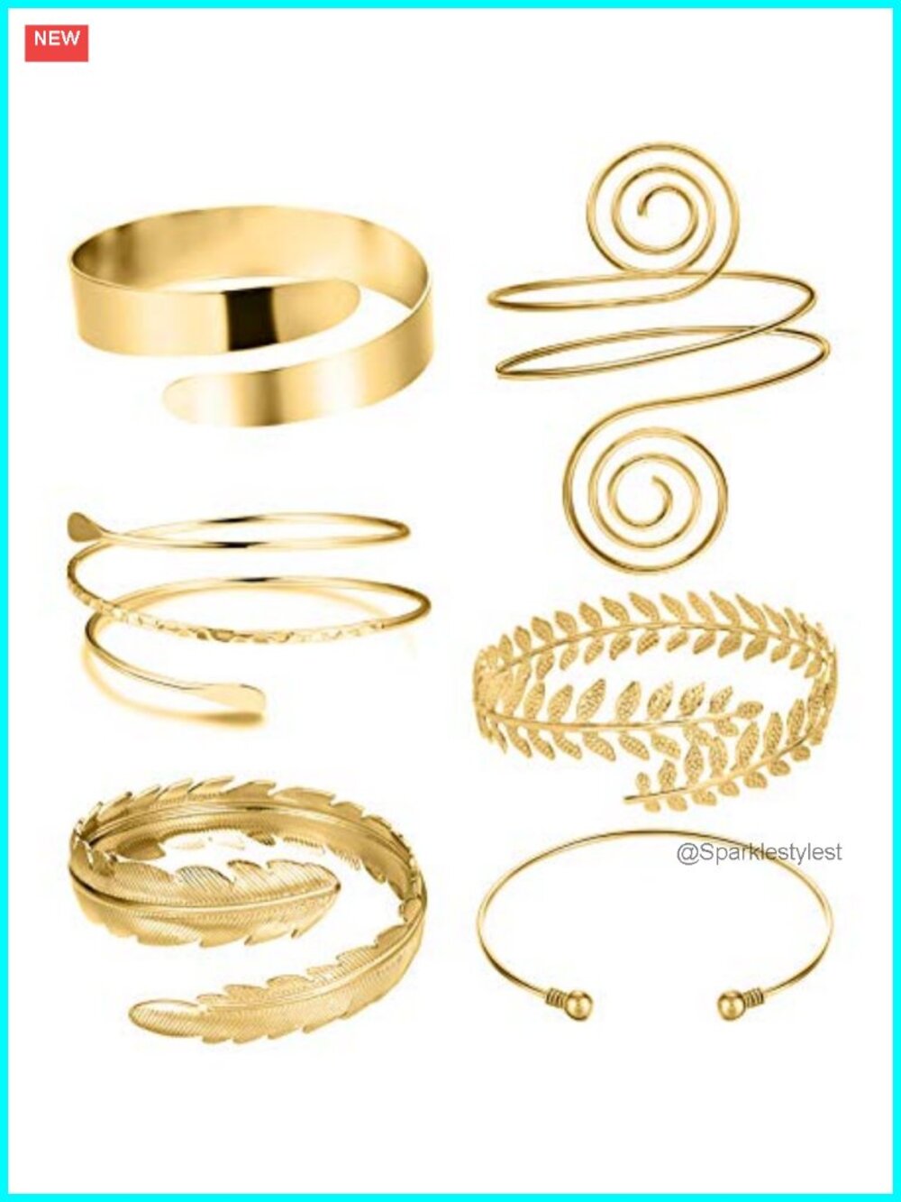 6 Piece Arm Cuff Bracelet Set Brass Adjustable Bangle for Women